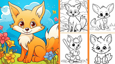 Fox Coloring book for kids activity book adults coloring book coloring book coloring page design fox graphic design illustration kids coloring ui