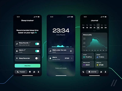 Sleep Tracker Mobile iOS App android animation app app design app interaction dark theme dashboard design ios mobile mobile app mobile ui motion online record sleep track tracker ui ux