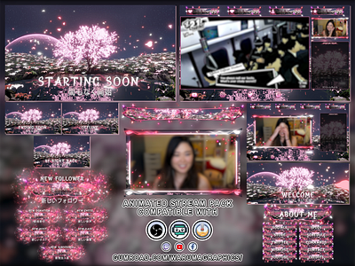 Pink Sakura Stream Pack | Japanese Cherry Blossom Twitch Assets 3d animation cherryblossom design graphic design illustration japan japanese logo motion graphics sakura streamgraphics twitch twitchgraphics ui