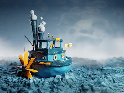 Steamboat "JUNIOR" 3d blender clay render