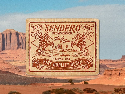 Sendero Denim Label badge design branding cowboy denim desert illustration label label design vintage western