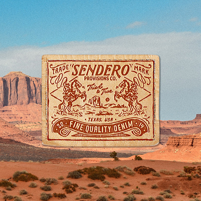 Sendero Denim Label badge design branding cowboy denim desert illustration label label design vintage western
