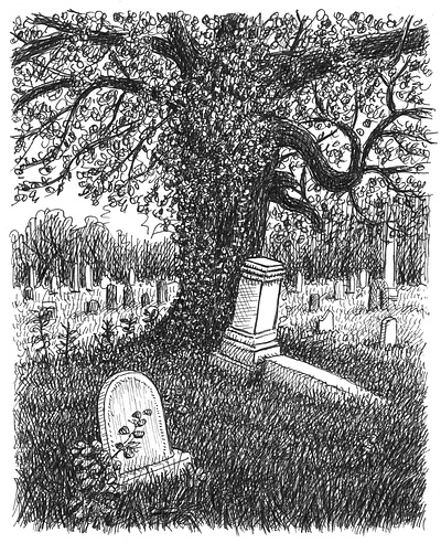 Cemetery Tree art artist artwork creepy death drawing graveyard halloween hand drawn horror illustration ink landscape tree trees
