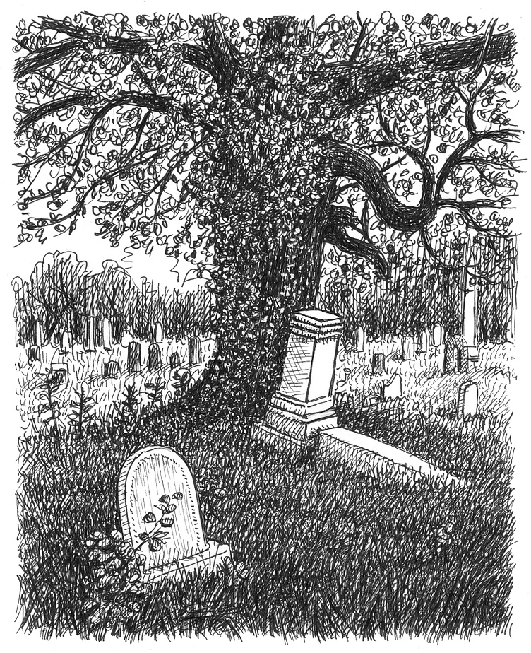 creepy graveyard drawing