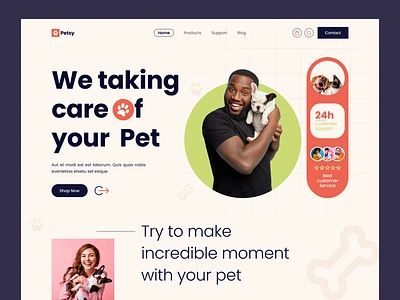 Petsy - Pet care website cat catfood dog dog lovers ecommerce homepage landing page mockup pet pet care pet health petcare petshop ui ux web design website website design