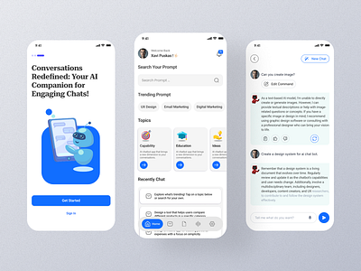 Chatty- Ai Chat bot App ai bot ai chat app application audio bot chat chat app chat bot chatgpt design info massage massage app minimal mobile design prompt search splash screen ui ux