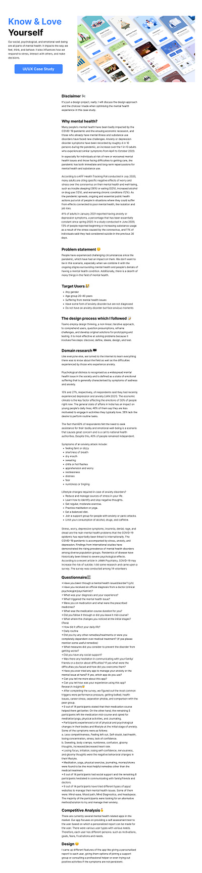 Mental health tracker Case Study app case study design figma ui ux