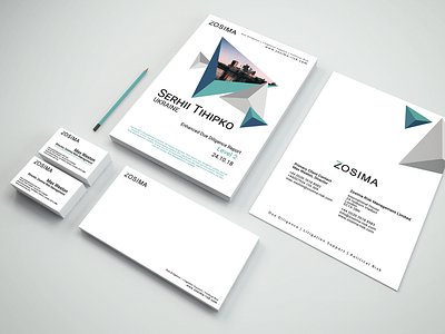 Brand Identity for Zosima, a London-based due diligence firm. brand identity city corporate identity due diligence investigation print collateral report