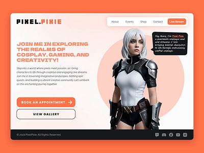 Pixel.Pixie: Landing Page for a Cosplayer aiart animation artificial intelligence concept cosplay creative design kavizo motion graphics ui ux
