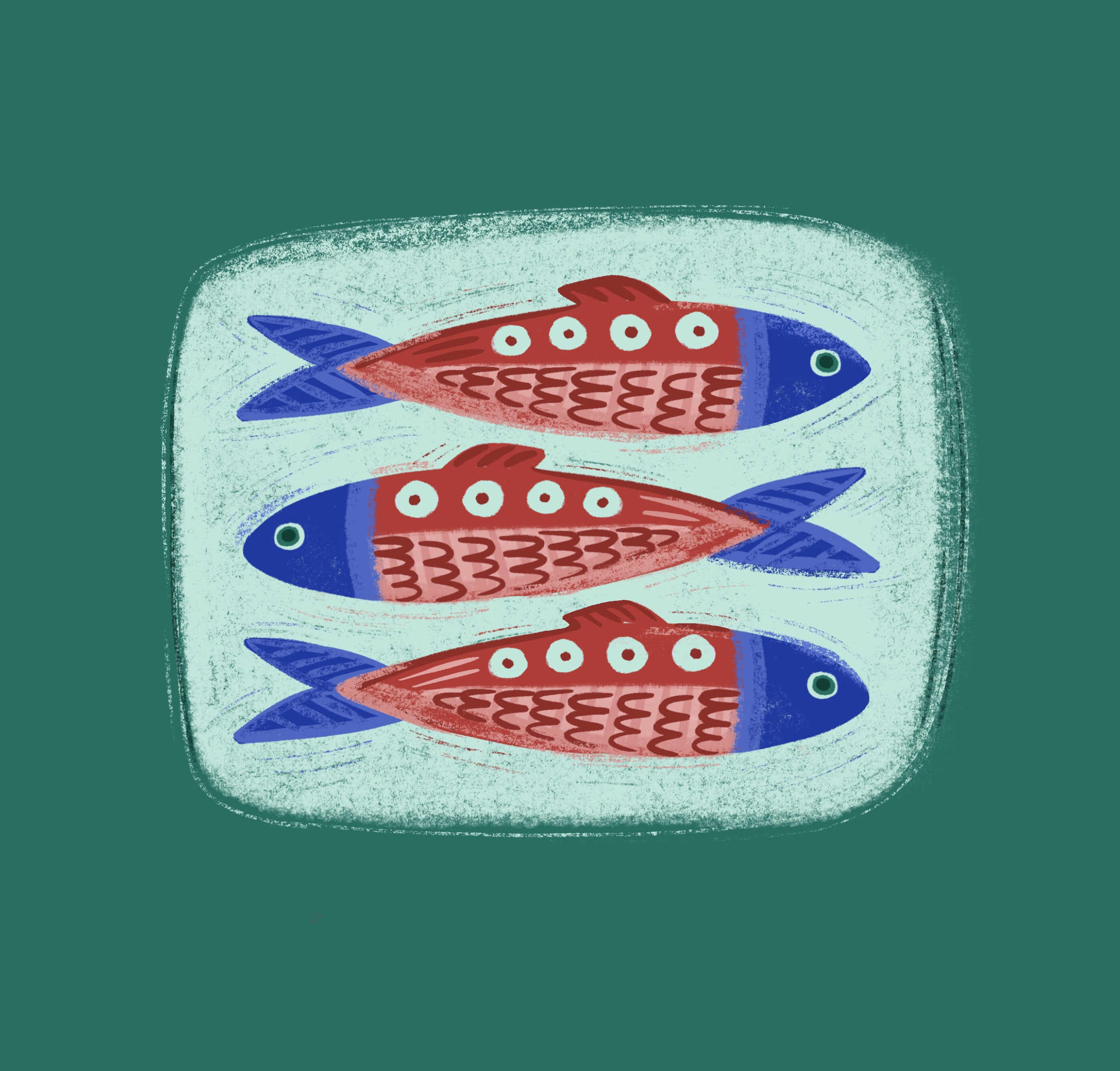 Sardines! Fishies! charcuterie coastal illustration colorful fish colorful illustration fish fish illustration fish tin fishies food illustration maine picnic playful illustration portland procreate texture sardine packaging sardine tin sardines texture illustration