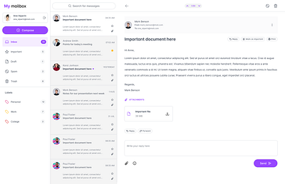 Email inbox application design mailbox tailwind ui