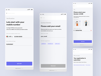 Signup Flow active bank code dissabled dob driver emai email login otp phone number reference referral signup somo sucessful suggestions ui ux verification