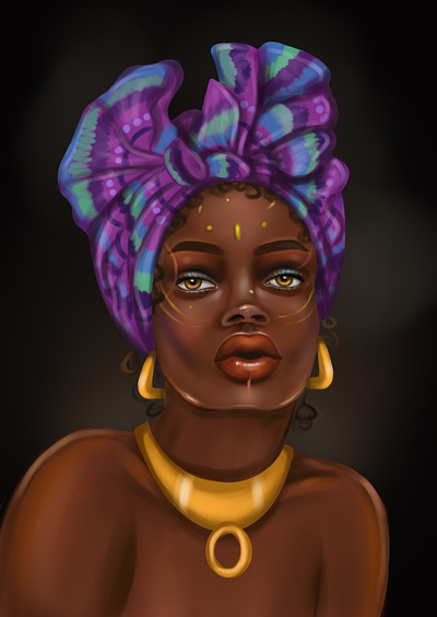 black beauty gold necklace african woman black beauty black woman concept art creative digital art dream illustration magic painting potrait purpule hues