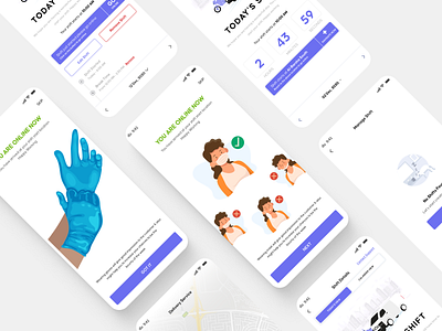 Driver Shift - Go Online cancel corona design digital driver empty state gloves go offline go online map mask mobile new shift shifts shot tracking typography ui ux