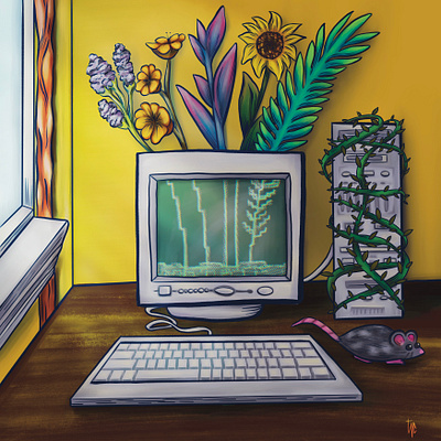 ctrl + R color computer digital flowers graphic design illustration monitor procreate vase
