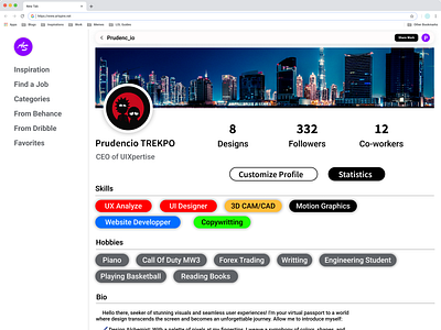 User Profile Interface for Designer's Website artspire designers website social network ui user interface users profile ux