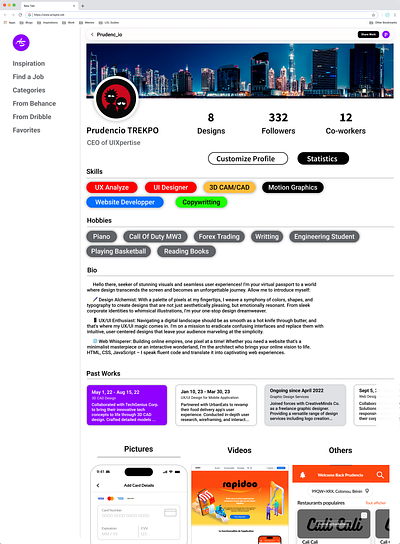 User Profile Interface for Designer's Website artspire designers website social network ui user interface users profile ux