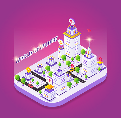 Word of wuurk isometric city concept branding design graphic design illustration vector