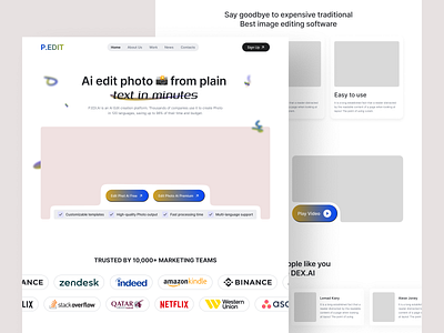 Ai Edit Photo Wireframe Landing Page ahmed tamjid ai ai design ai home page ai landing page ai photo edit ai website edit landing page photh saas ui ui design ux ux design visual design web design