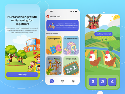 Kids Education Mobile app children education figma illustration kids mobileapp uidesign uiux