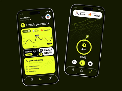 Fitness Mobile iOS App android animation app app design dark theme dashboard design fitness gps ios map mobile mobile app mobile ui motion online sport track ui ux