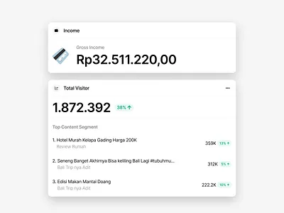 Income Tracking card dashboard design payment section ux
