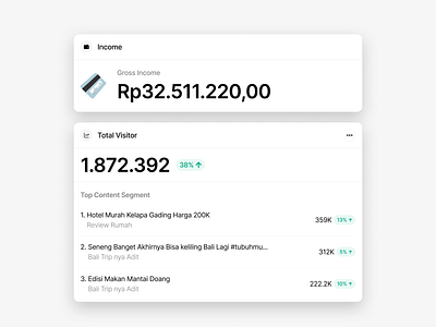 Income Tracking card dashboard design payment section ux