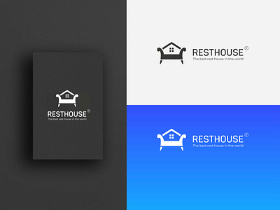 RestHouse logo design. home with sofa logo app apps logo branding design gradient logo graphic design home sofa house logo illustration logo logo design logo maker logo shop logofolio rest house rest room sofa ui