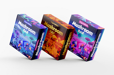 Box packaging design for Mycoables Mushroom chocolate brand. box design box label box packaging illustration label design packaging packaging design