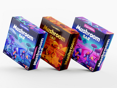 Box packaging design for Mycoables Mushroom chocolate brand. box design box label box packaging illustration label design packaging packaging design