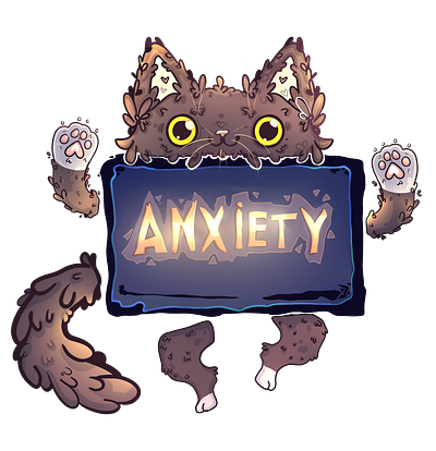cute cat in flat style anxiety kawaii digital art illustration meme text
