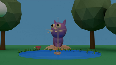 Purple Cat, Purple Cat, What Do You See? 3d animation blender cartoon cat design fishing purple