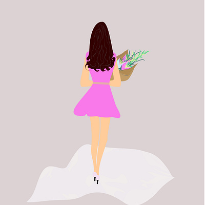 brunette girl with a bouquet design graphic design illustration vector