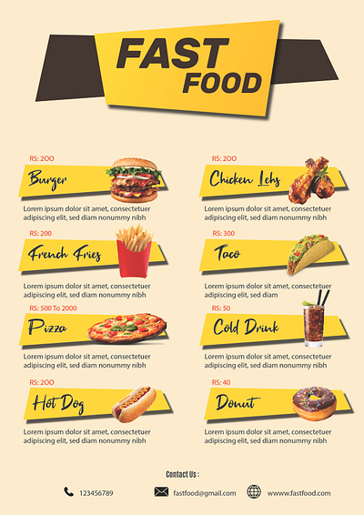 FAST FOOD MENU branding design fast food flyer graphic design instagram post poster