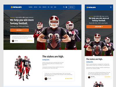 Home page design - Footballguys 3d animation branding design graphic design home page illustration landing page logo motion graphics ui ux vector