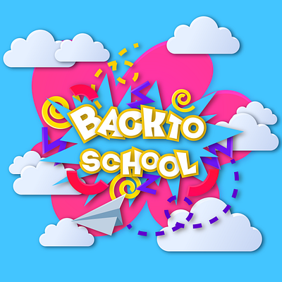 Back to school card - paper effect cartoon colorful funny graphic design illustration paper paper effectm poster school sky