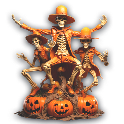 Halloween Skeletons with hats citrouilles