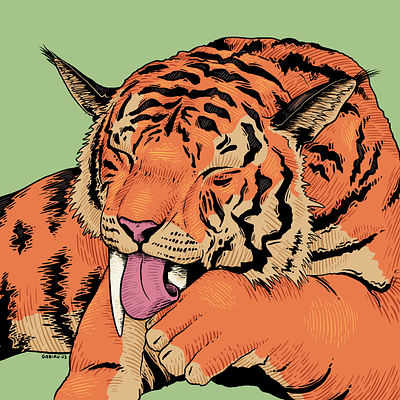 Smilodon fatalis colorful digital art illustration procreate sabertooth