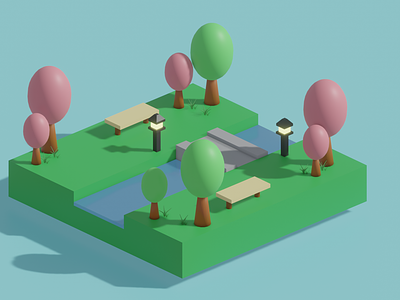 3D Mini Park + Documentation 3d blender cartoon garden illustration low poly mini park render