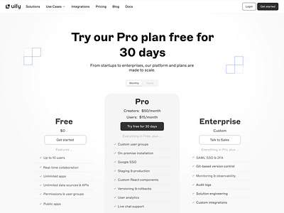 Try our Pro Plan 🚀 uify.io buttons design grey landing page low code no code pricing page ui website