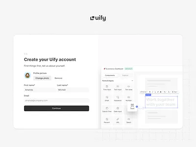 Uify - Create account account form login product sign up