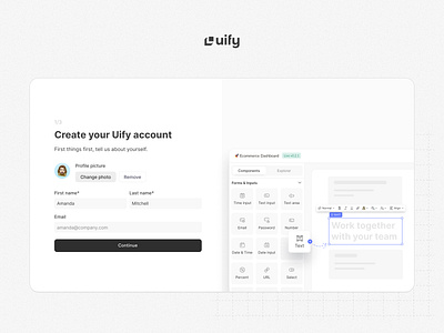 Uify - Create account account form login product sign up