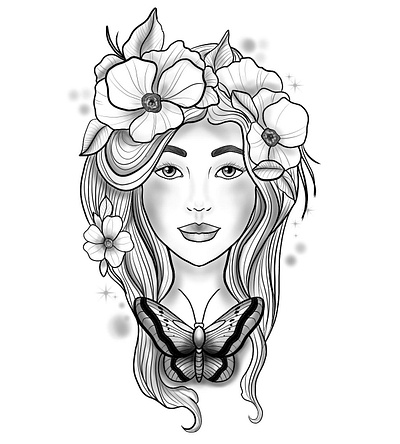 Flower girl. apprentice butterfly design digital digitalart drawing flash floral flower flower girl girl tattoo
