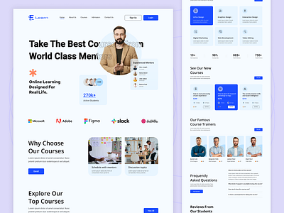 Online Education Landing Page branding design design course e learn e learning education platform educational website figma landing page minimal online course online education online learning platform online learning website online skill ui ux visual design web design website