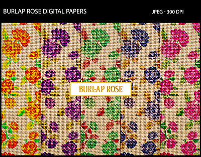 Burlap Rose Digital Papers backgrounds burlap floral patterns rose scrapbooking textures