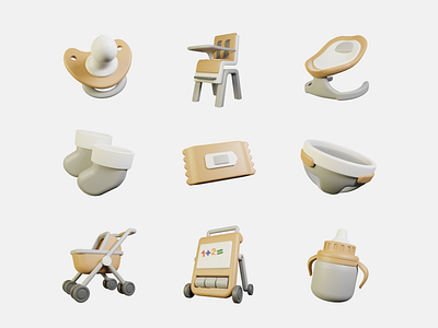 Baby Stuff 3D Icons 3d design graphic design icon illustration illustrator logo ui vector