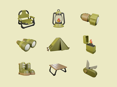 Camping 3D Icons 3d design graphic design icon illustration illustrator logo ui