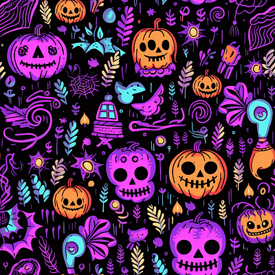 Neon Halloween Sublimation Pattern skeletons