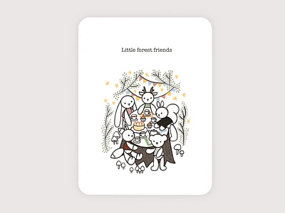 Little forest friends postcard character drawing illustration postcard