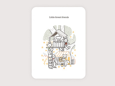 Little forest friends postcard character drawing illustration postcard